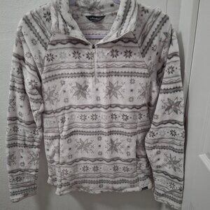 Eddie Bauer Womens Fleece Pullover M Snowflake Pattern Half-Zip Kangaroo Pocket